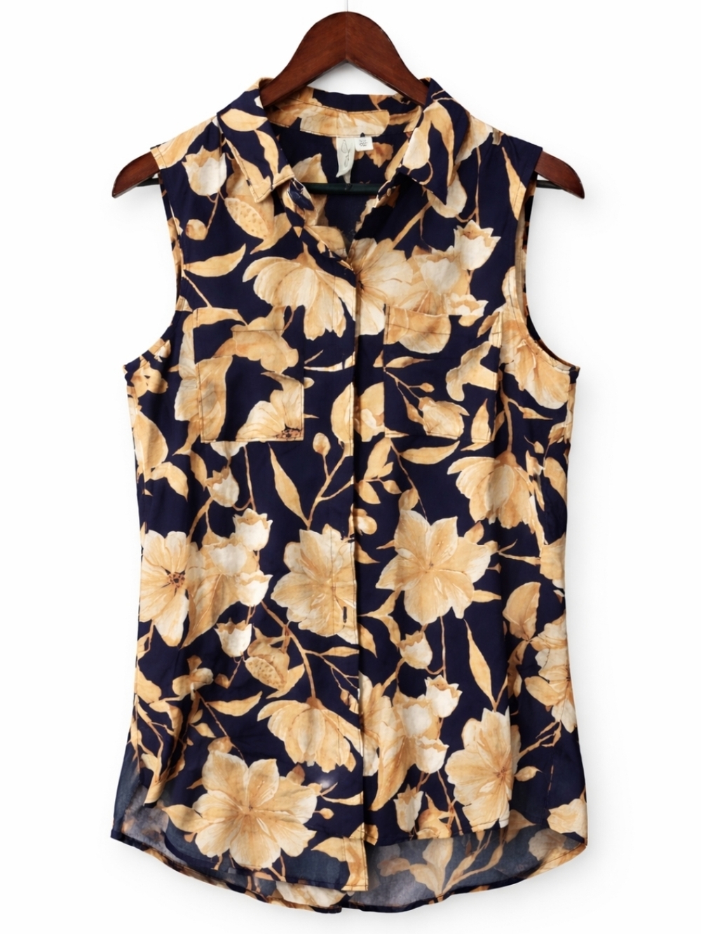 Joie Navy Gold Linen Blend Sleeveless Tunic Top Sz Med